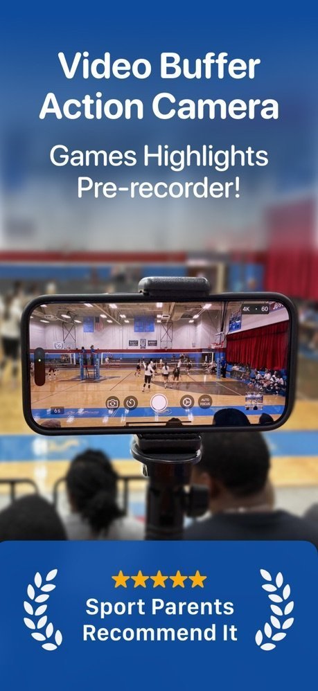 Phone on a tripod recording a volleyball game as a highlights pre-recorder, recommended by sport parents